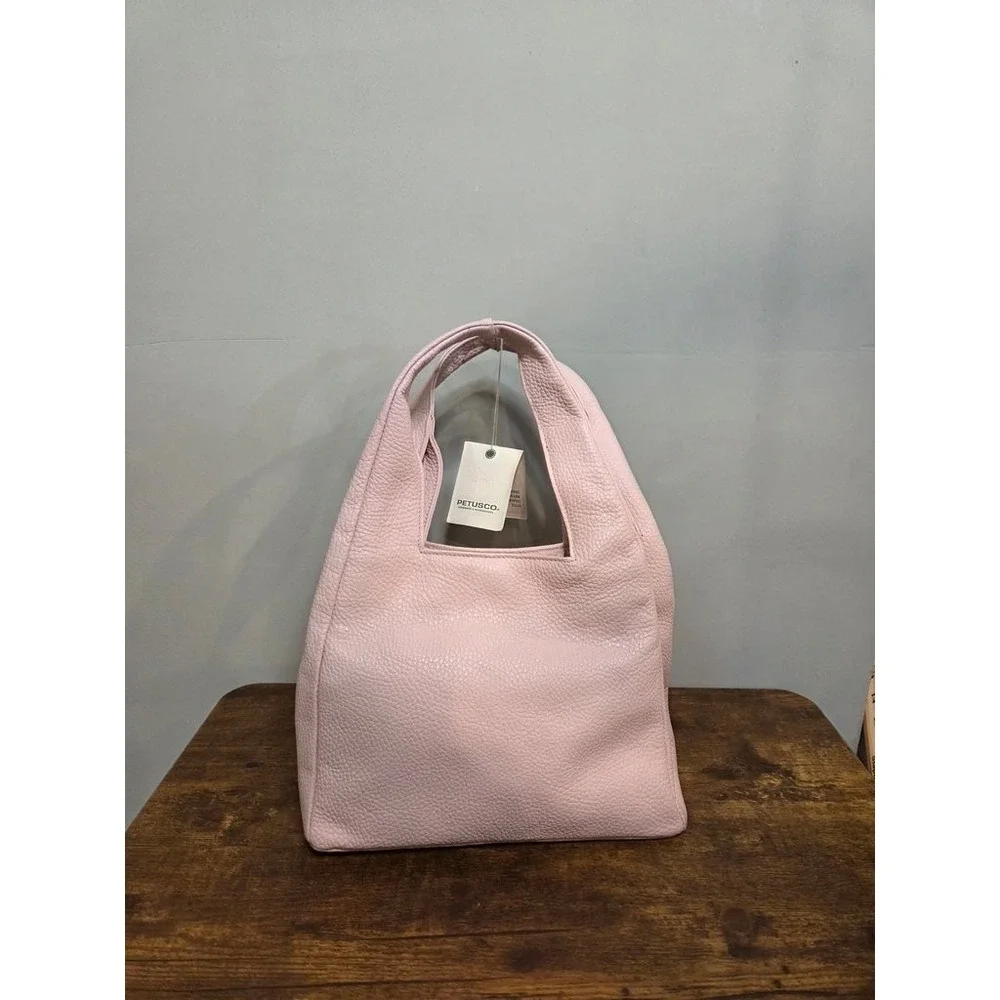 Petusco Handbag Pink Pebbled Genuine Leather Hobo Tote Bag Made In Spain NWT
